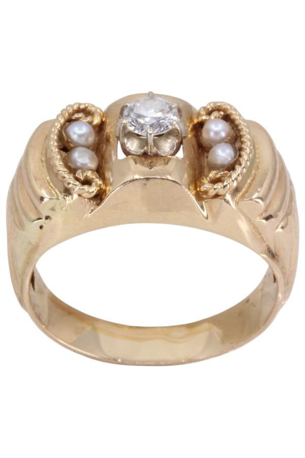 BAGUE ANCIENNE DIAMANT ET PERLES