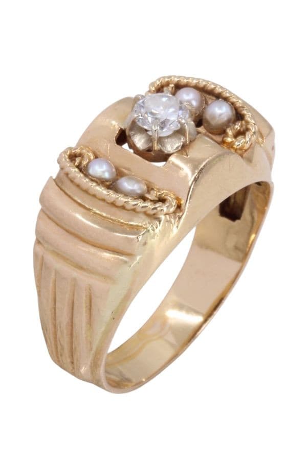 BAGUE ANCIENNE DIAMANT ET PERLES — vue 3