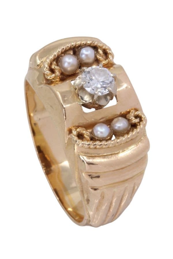 BAGUE ANCIENNE DIAMANT ET PERLES — vue 4