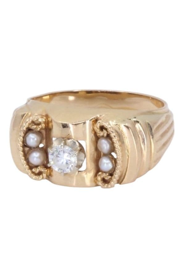 BAGUE ANCIENNE DIAMANT ET PERLES — vue 5