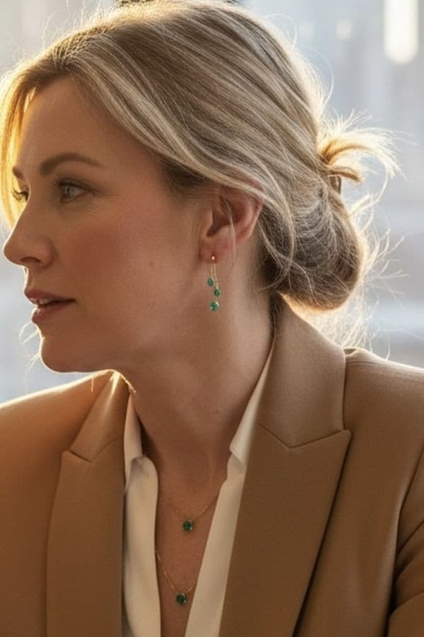BOUCLES D'OREILLES PENDANTES ÉMERAUDES — vue 2