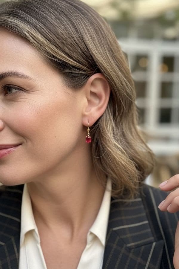 BOUCLES D'OREILLES PENDANTES RUBIS — vue 2