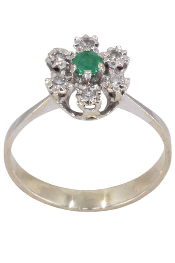 BAGUE FLEUR EMERAUDE ET DIAMANTS
