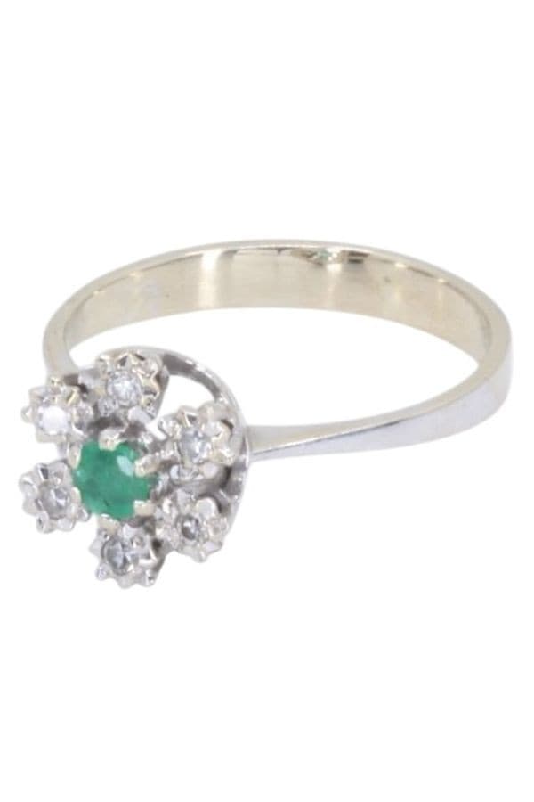 BAGUE FLEUR EMERAUDE ET DIAMANTS — vue 5