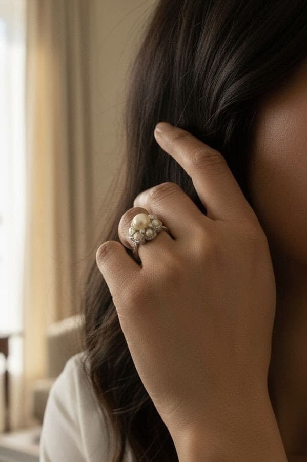 BAGUE PERLES ET DIAMANTS — vue 2