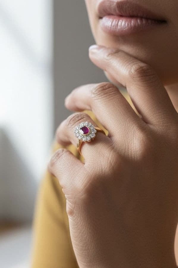 BAGUE MARGUERITE RUBIS ET DIAMANTS — vue 2