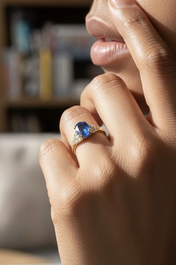 BAGUE MODERNE SAPHIR ET DIAMANTS — vue 2