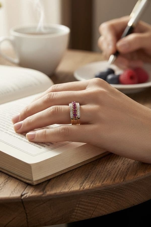 BAGUE DIAMANTS, RUBIS ET ÉMERAUDES — vue 2