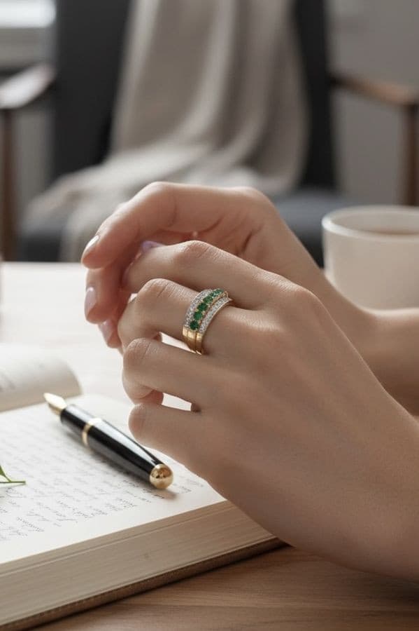 BAGUE DIAMANTS, RUBIS ET ÉMERAUDES — vue 3