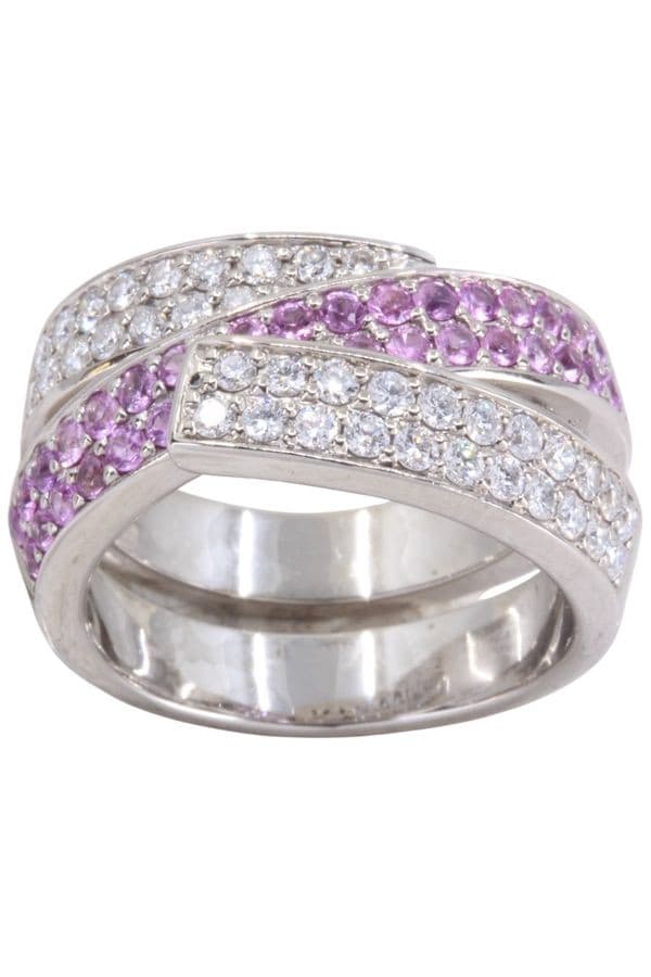 BAGUE RUBAN SAPHIRS ROSES ET DIAMANTS