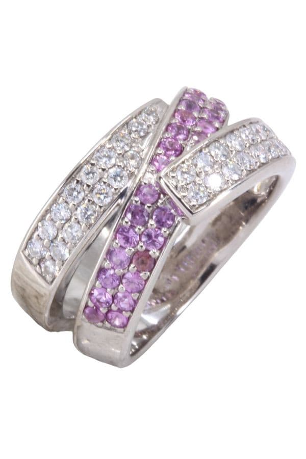 BAGUE RUBAN SAPHIRS ROSES ET DIAMANTS — vue 3