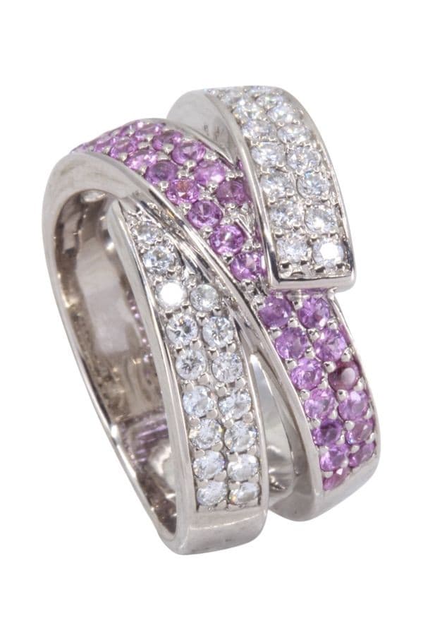 BAGUE RUBAN SAPHIRS ROSES ET DIAMANTS — vue 4