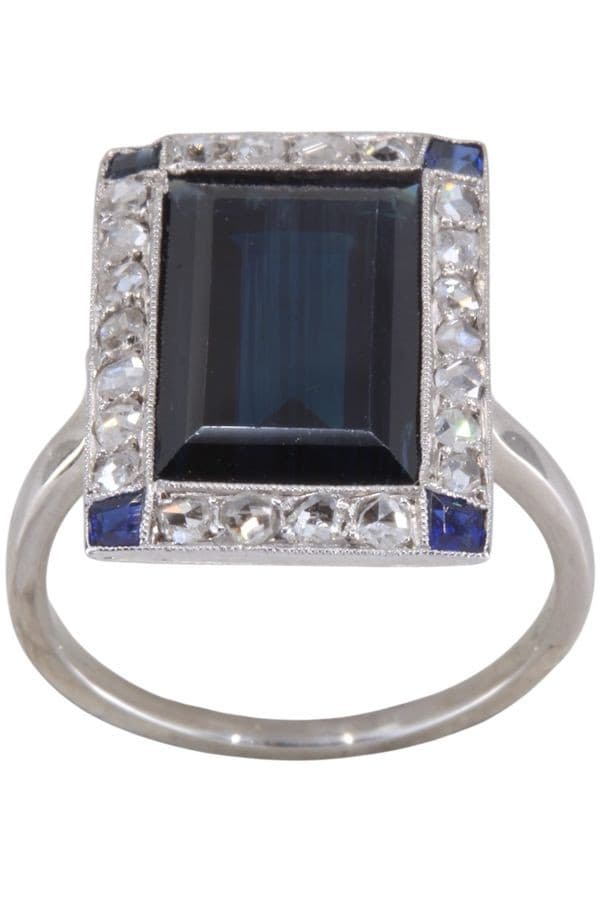 BAGUE ART-DÉCO SAPHIRS DIAMANTS — vue 1