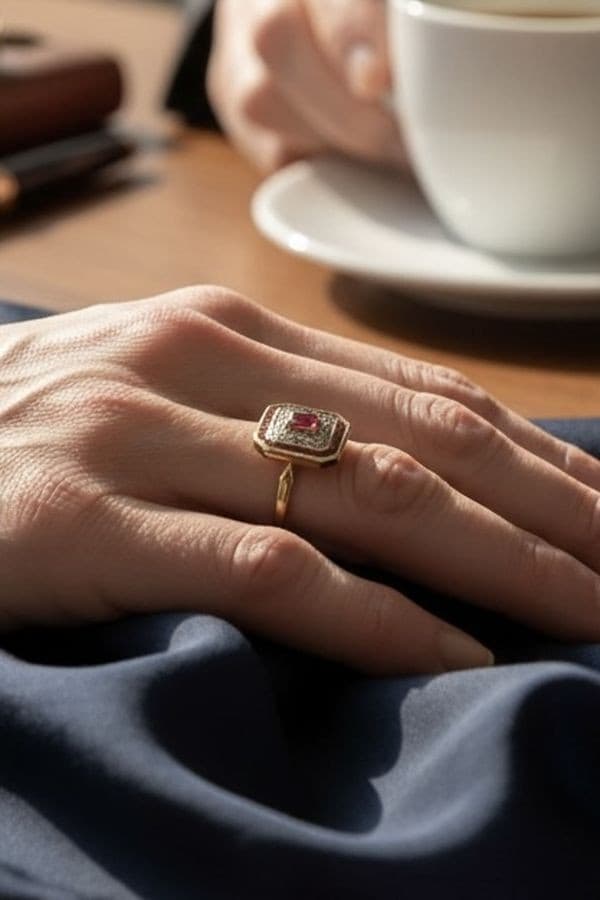 BAGUE 2 ORS RUBIS — vue 2