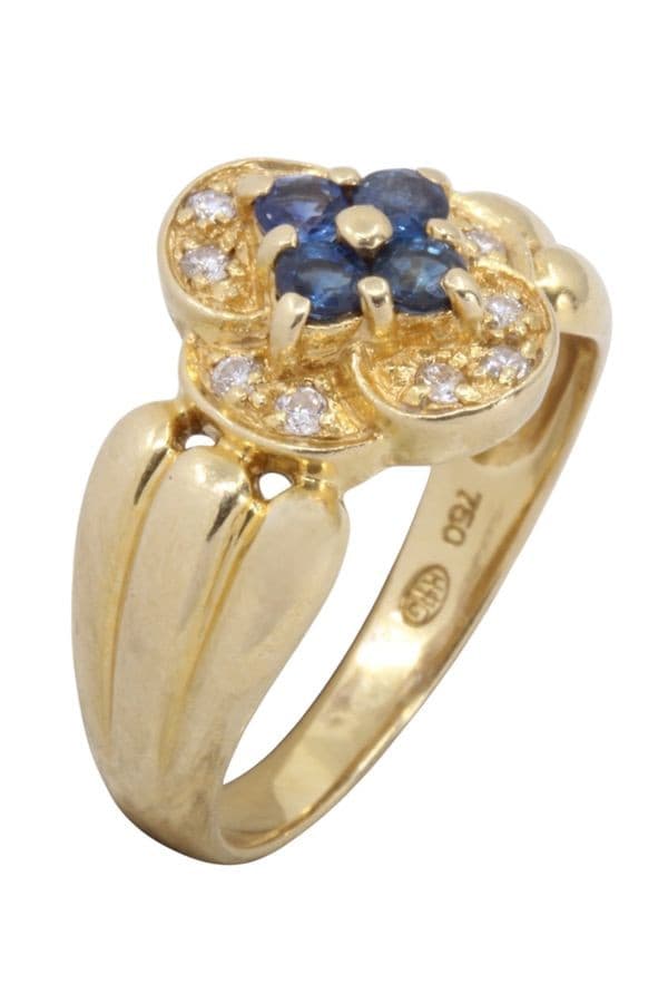 BAGUE TRÈFLE SAPHIRS ET DIAMANTS — vue 3