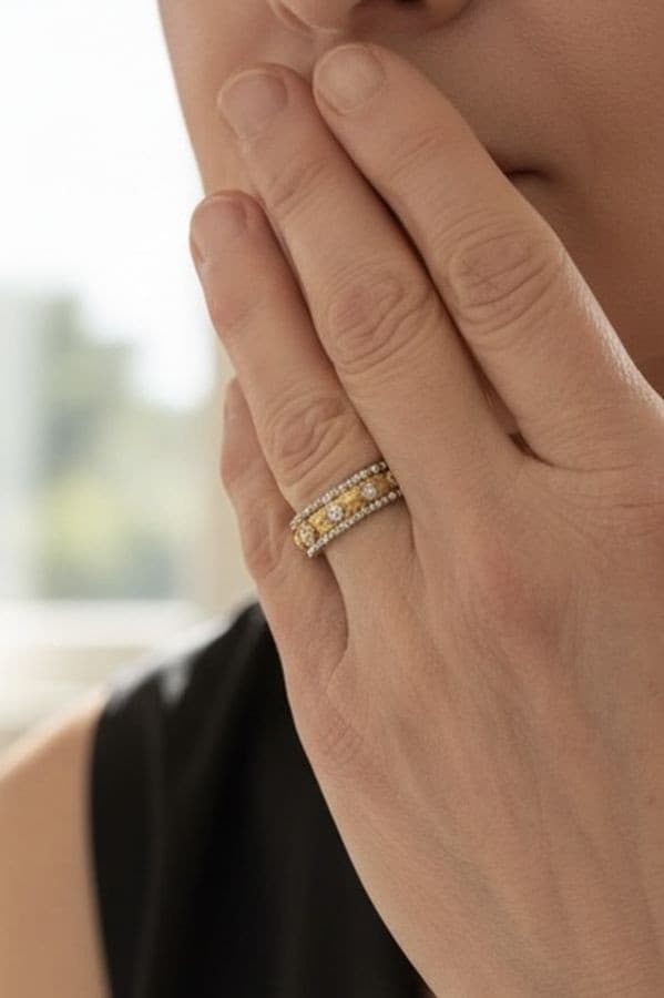 BAGUE 2 ORS DIAMANTS — vue 2