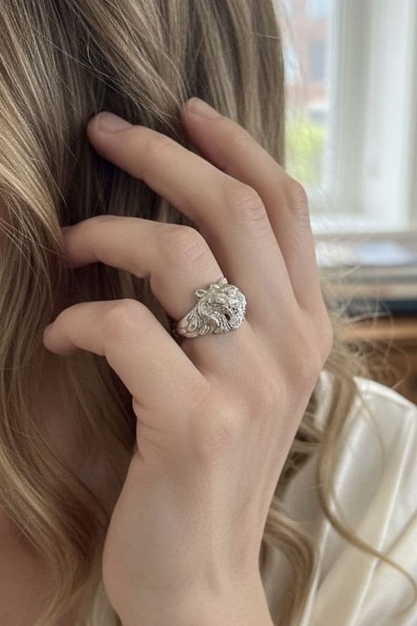 BAGUE TÊTE DE LION DIAMANT — vue 3