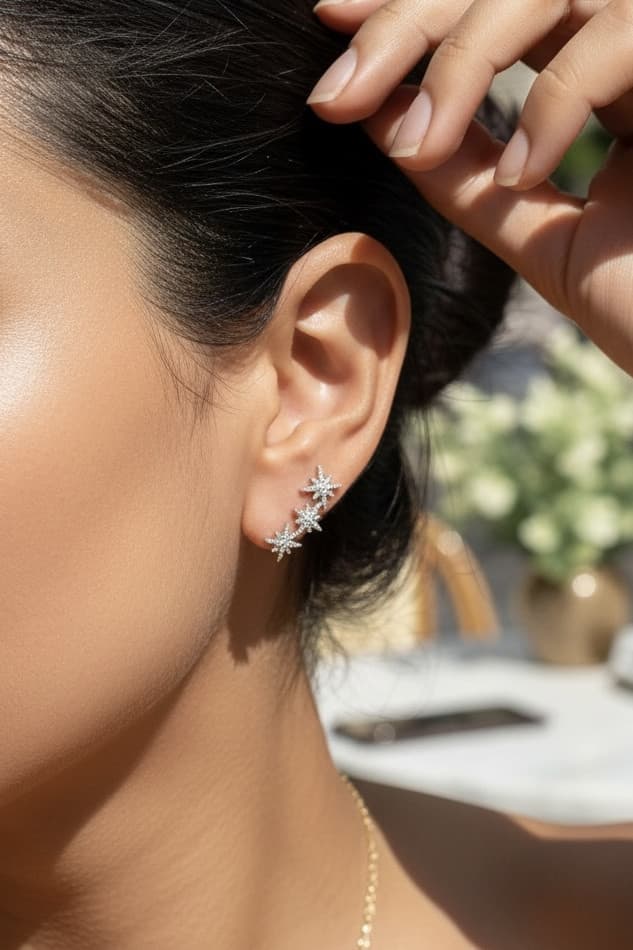 BOUCLES D'OREILLES ASYMÉTRIQUES APM MONACO "TRIPLES MÉTÉORITES" — vue 2