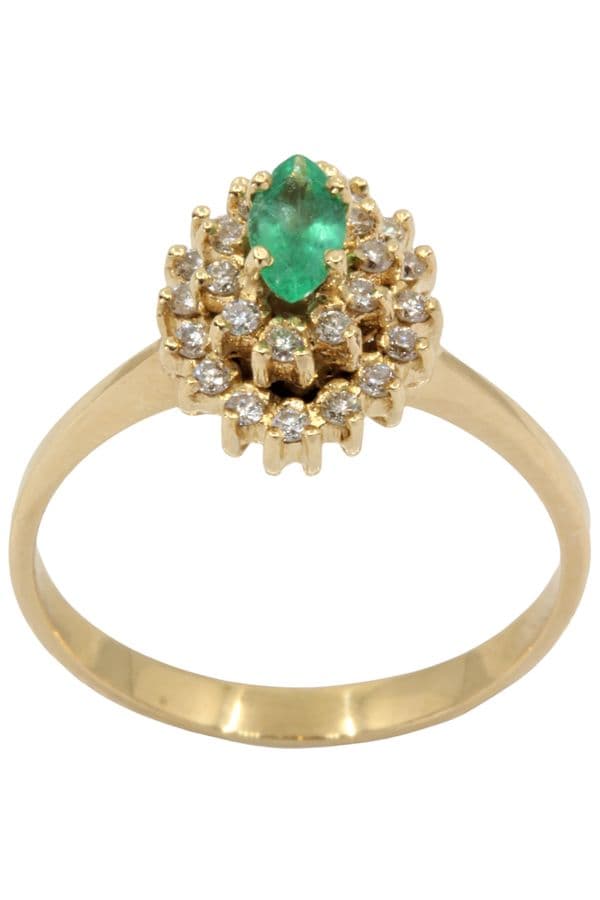 BAGUE MARQUISE ÉMERAUDE ET DIAMANTS — vue 1