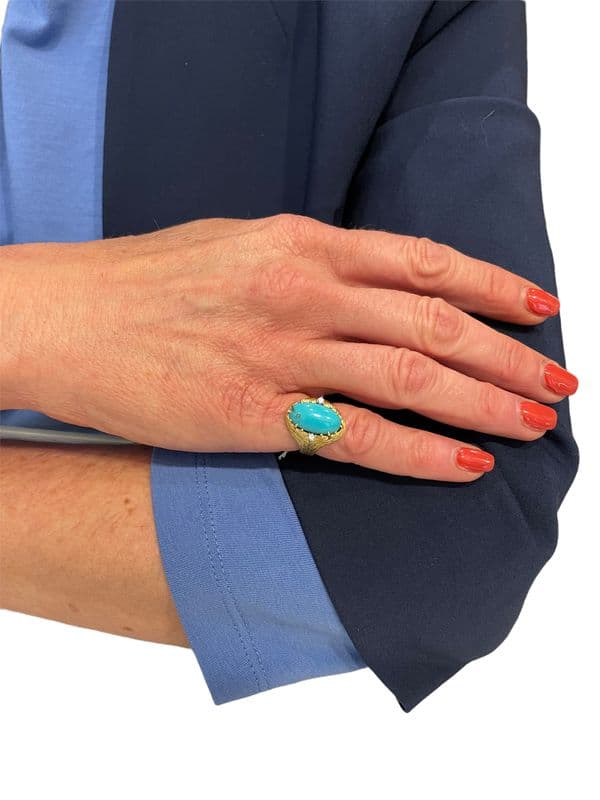 BAGUE MODERNE TURQUOISE ET DIAMANTS — vue 2