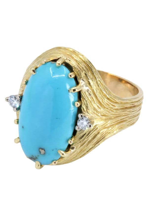 BAGUE MODERNE TURQUOISE ET DIAMANTS — vue 3