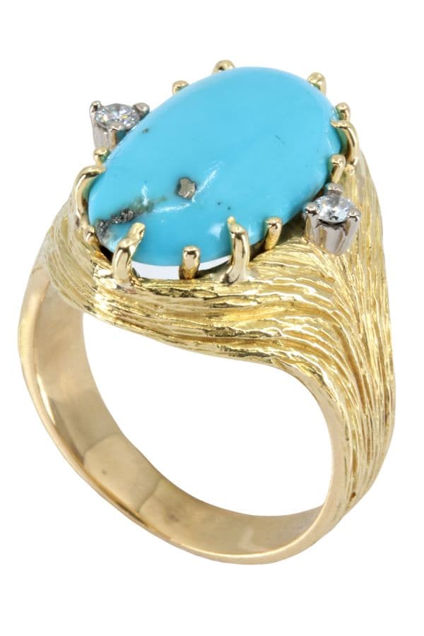 BAGUE MODERNE TURQUOISE ET DIAMANTS — vue 5