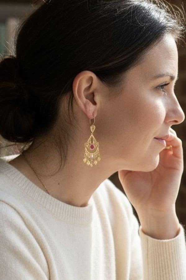 BOUCLES D'OREILLES SAVOYARDES RUBIS ET DIAMANTS — vue 2