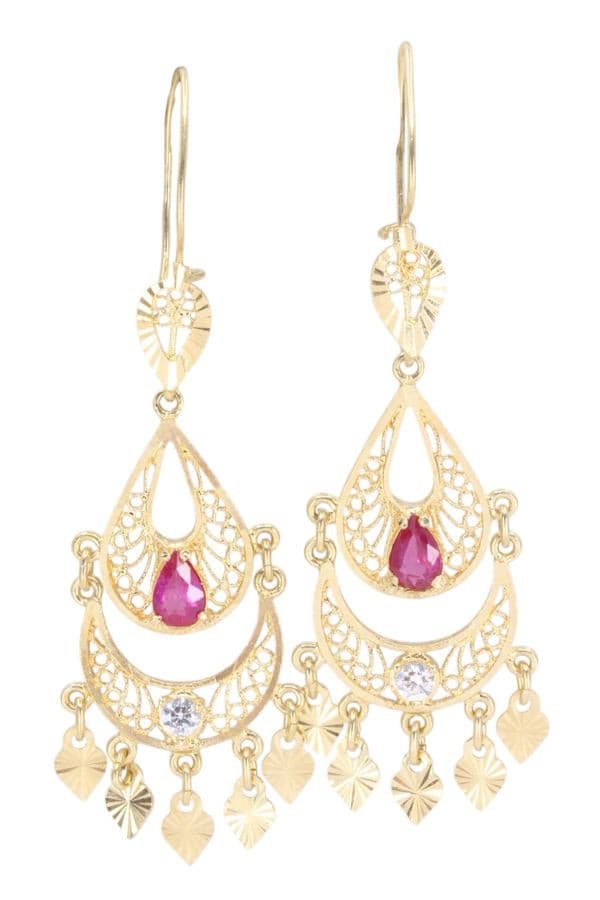 BOUCLES D'OREILLES SAVOYARDES RUBIS ET DIAMANTS