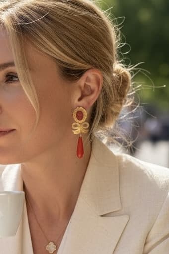 BOUCLES D'OREILLES PENDANTES CORAIL — vue 2