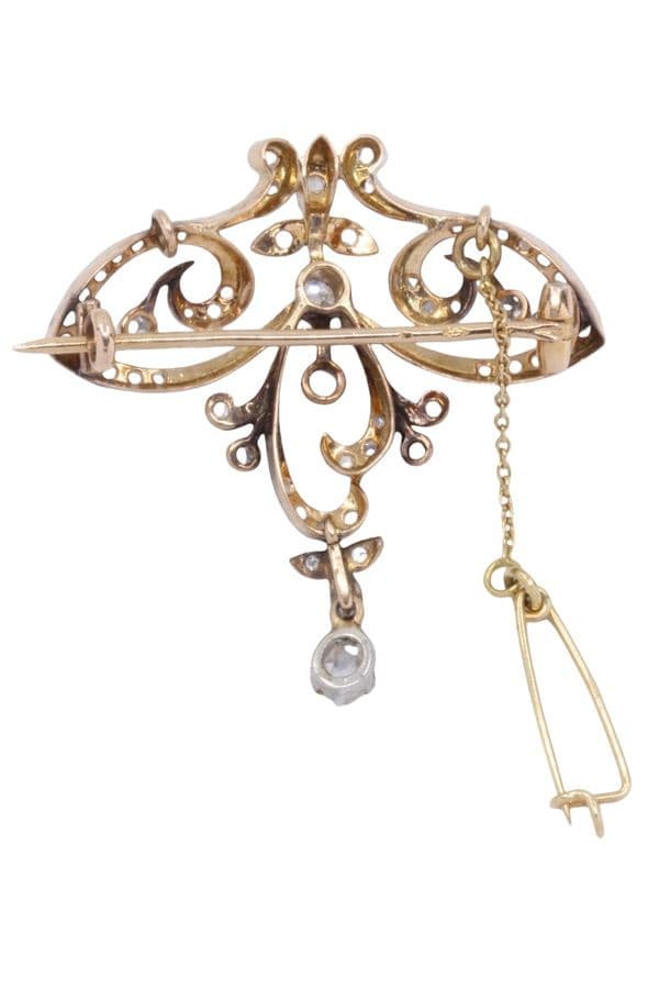 BROCHE ART-NOUVEAU 2 ORS DIAMANTS — vue 3