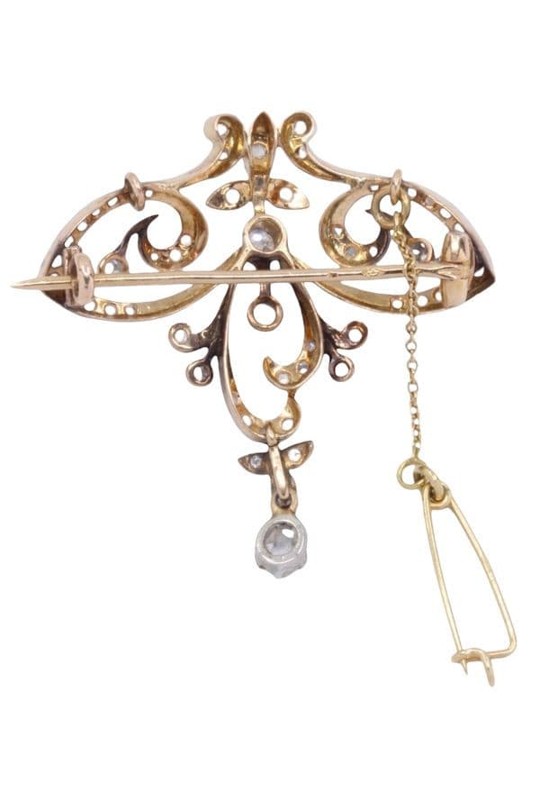 BROCHE ART-NOUVEAU 2 ORS DIAMANTS — vue 4