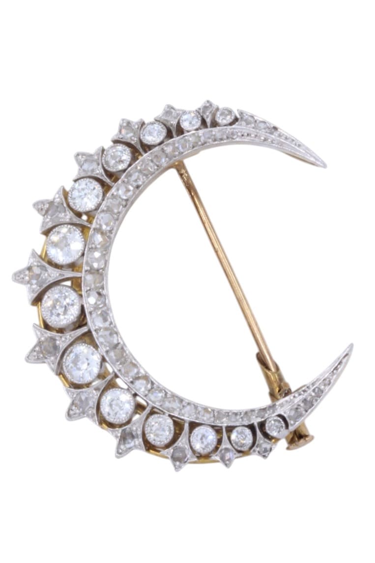 BROCHE LUNE DIAMANTS ART-NOUVEAU