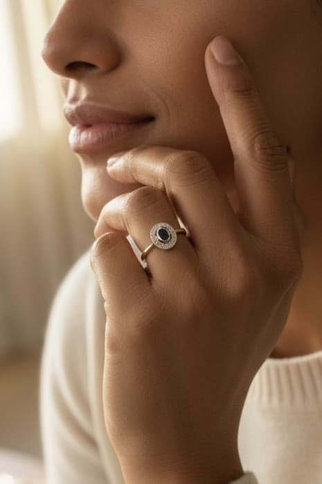BAGUE ART-NOUVEAU SAPHIR ET DIAMANTS — vue 2