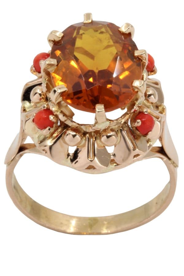 BAGUE ANCIENNE CITRINE ET CORAIL — vue 1