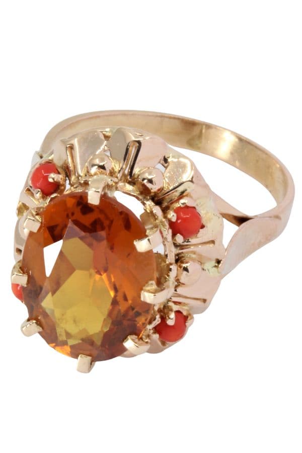 BAGUE ANCIENNE CITRINE ET CORAIL — vue 3