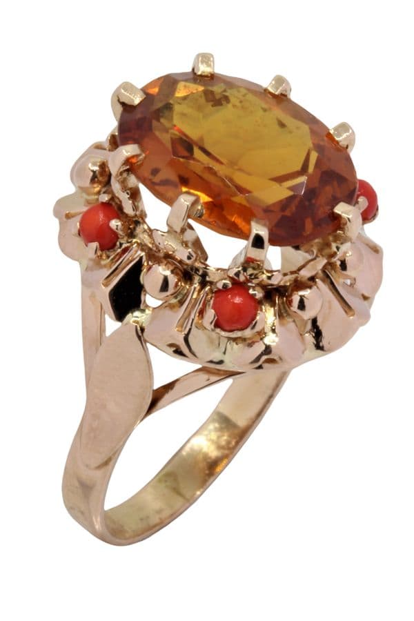 BAGUE ANCIENNE CITRINE ET CORAIL — vue 4