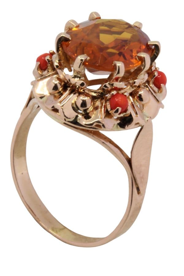 BAGUE ANCIENNE CITRINE ET CORAIL — vue 5