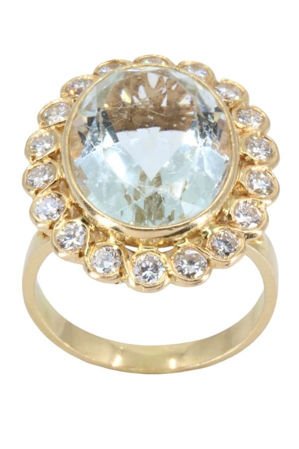 BAGUE MARGUERITE AIGUE MARINE ET DIAMANTS — vue 1