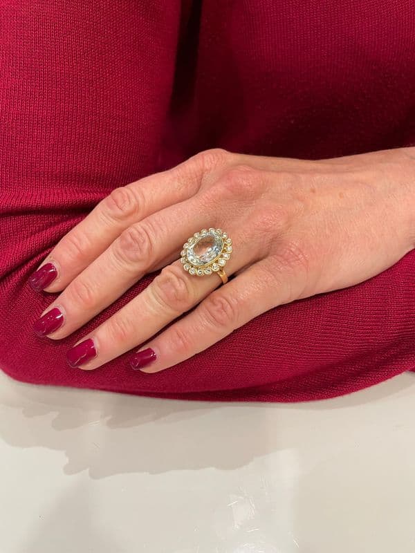 BAGUE MARGUERITE AIGUE MARINE ET DIAMANTS — vue 2