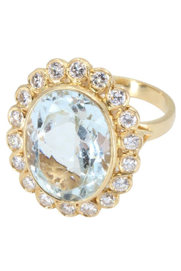 BAGUE MARGUERITE AIGUE MARINE ET DIAMANTS — vue 3