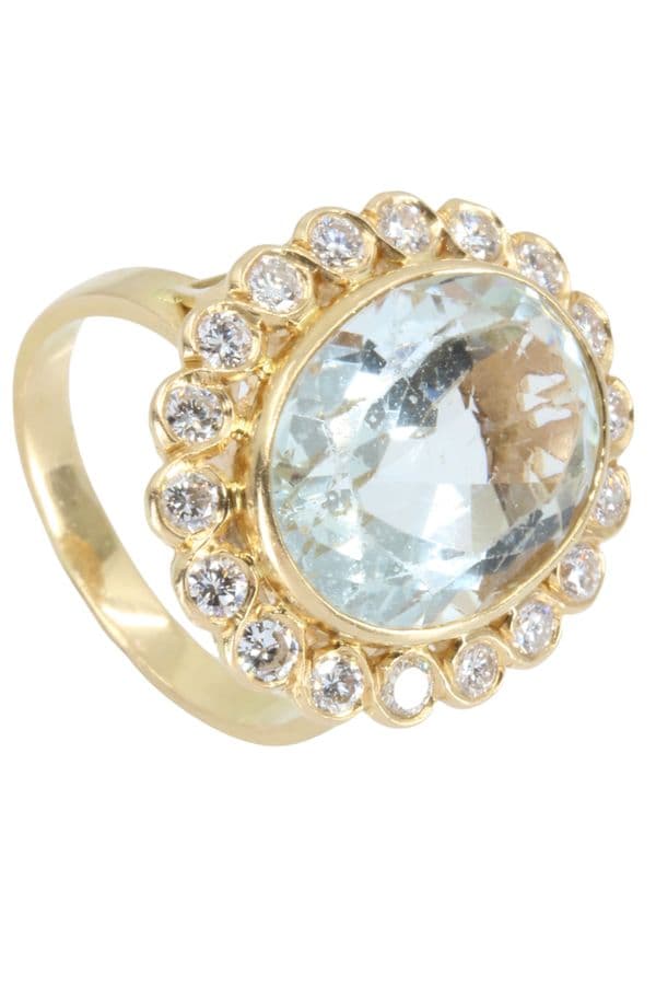 BAGUE MARGUERITE AIGUE MARINE ET DIAMANTS — vue 4