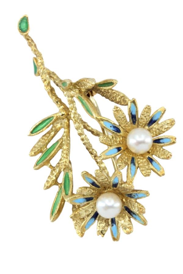 BROCHE FLORAL ÉMAIL ET PERLES — vue 3