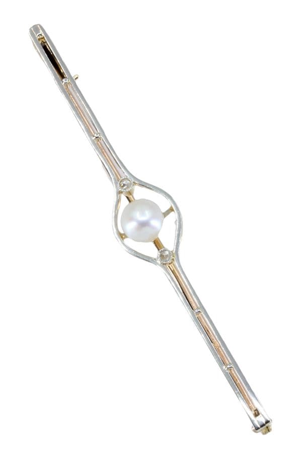 BROCHE BARRETTE PERLE ET DIAMANTS