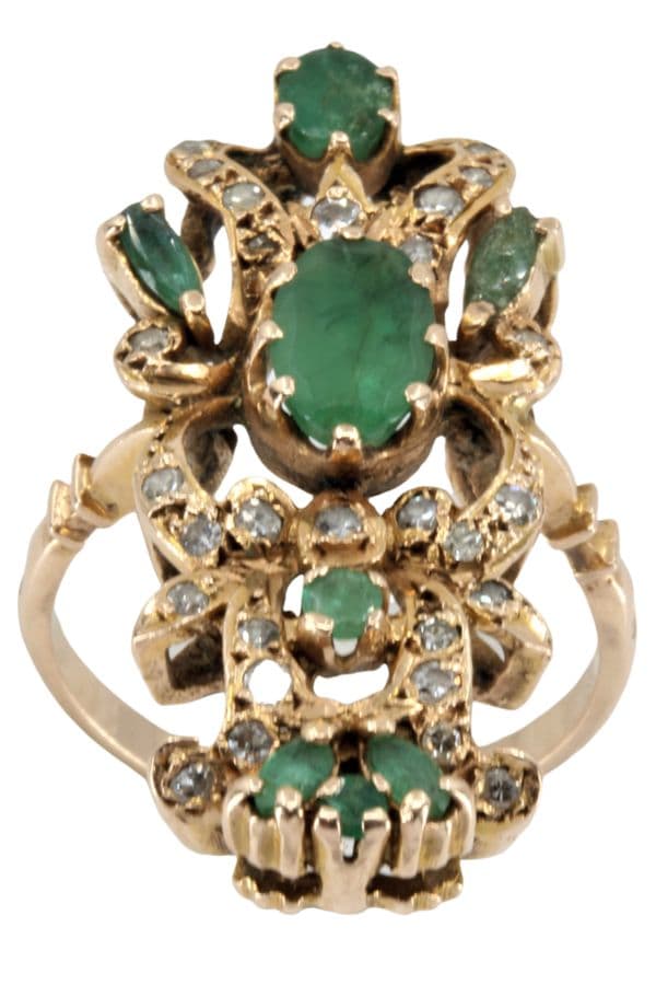 BAGUE ORIENTALE ÉMERAUDES ET DIAMANTS — vue 1