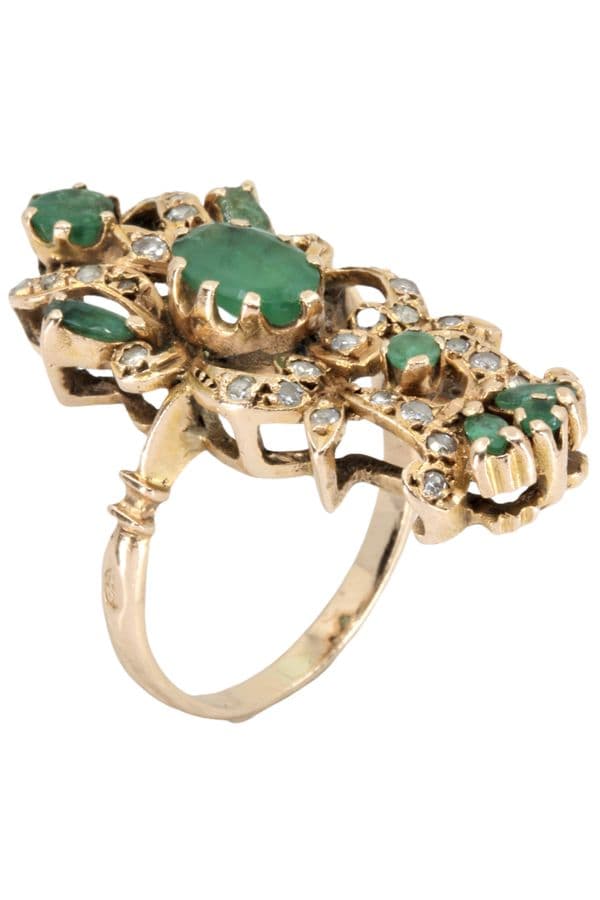 BAGUE ORIENTALE ÉMERAUDES ET DIAMANTS — vue 3