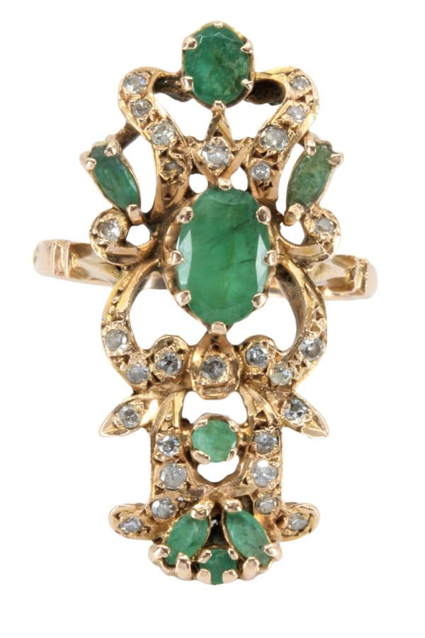 BAGUE ORIENTALE ÉMERAUDES ET DIAMANTS — vue 4