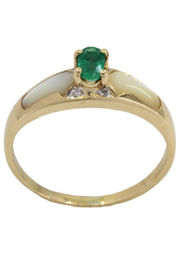BAGUE ÉMERAUDE NACRE ET DIAMANTS — vue 1