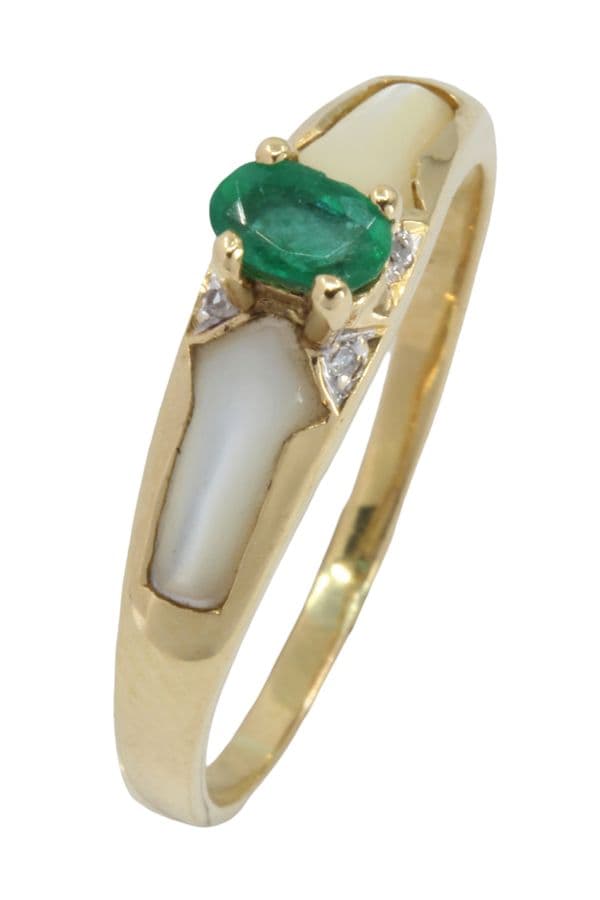 BAGUE ÉMERAUDE NACRE ET DIAMANTS — vue 3