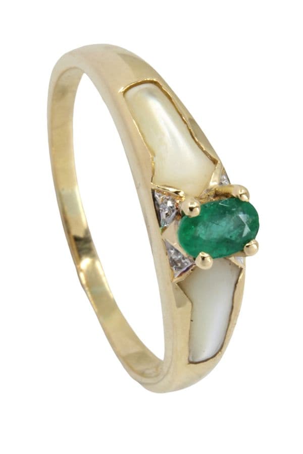 BAGUE ÉMERAUDE NACRE ET DIAMANTS — vue 4