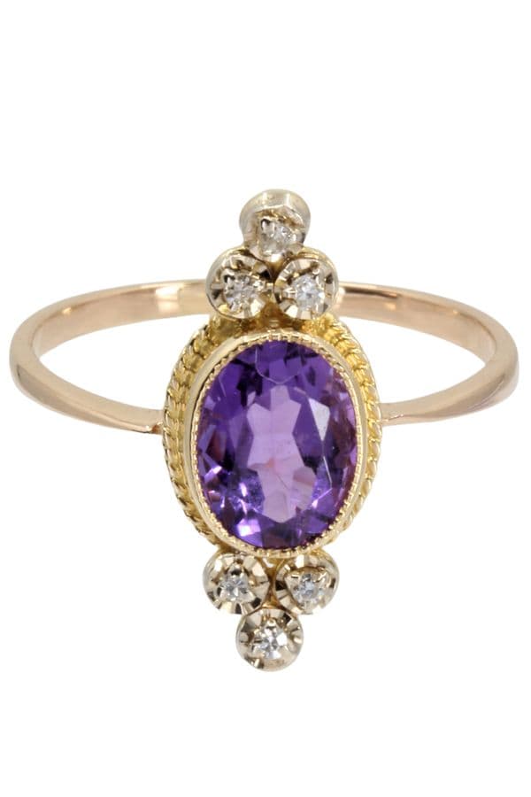 BAGUE ANCIENNE AMÉTHYSTE ET DIAMANTS — vue 3